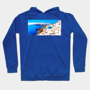 Santorini caldera view with blue domes Hoodie